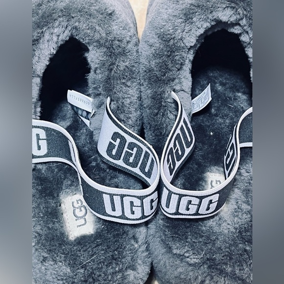 UGG Gray Fluffy Slide Fur Slippers Womens Size 10 Slingback - Picture 5 of 8